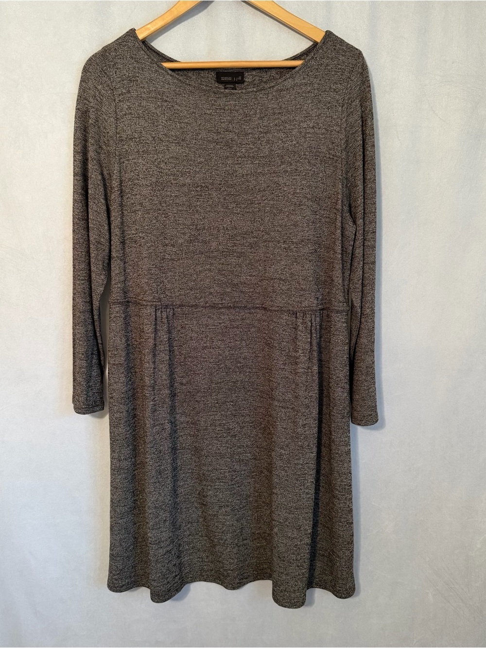 J Jill Wearever Dress Womens L Petite Jersey Long Sleeve Swing Trapeze Gray NWT